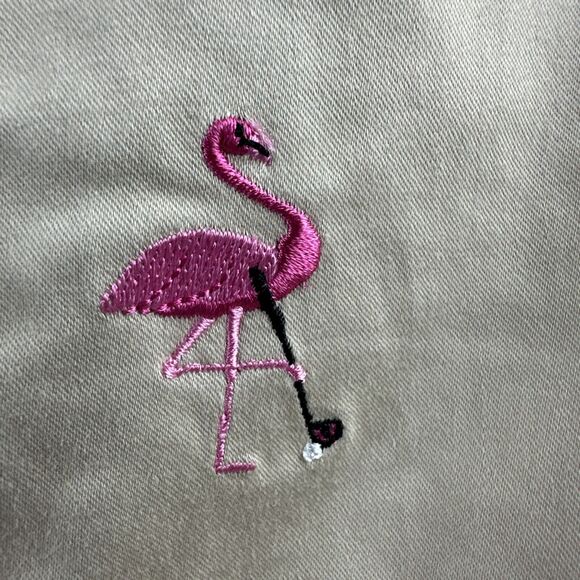 Lilly Pulitzer Beige Embroidered Pink Flamingo Skirt Skort W/Pockets Golf Sz 10 - Picture 3 of 9
